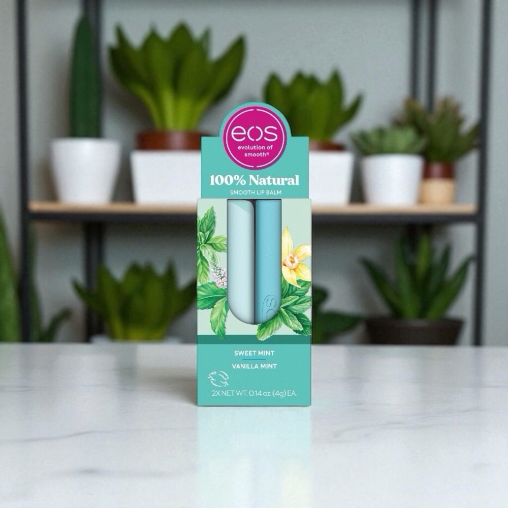 eos 100% Natural Lip Balm,  Sweet Mint & Vanilla Mint, 0.14 oz, 2-Pack